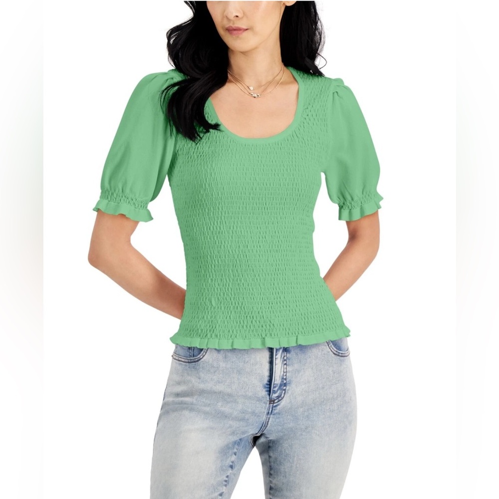INC International Concepts Green Puff Sleeve Blouse